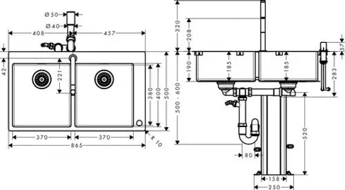 hansgrohe C71 C71-F765-10 Spülencombi 370/370 Select Edelstahl Finish, 43203800, Artikel in Kategorie